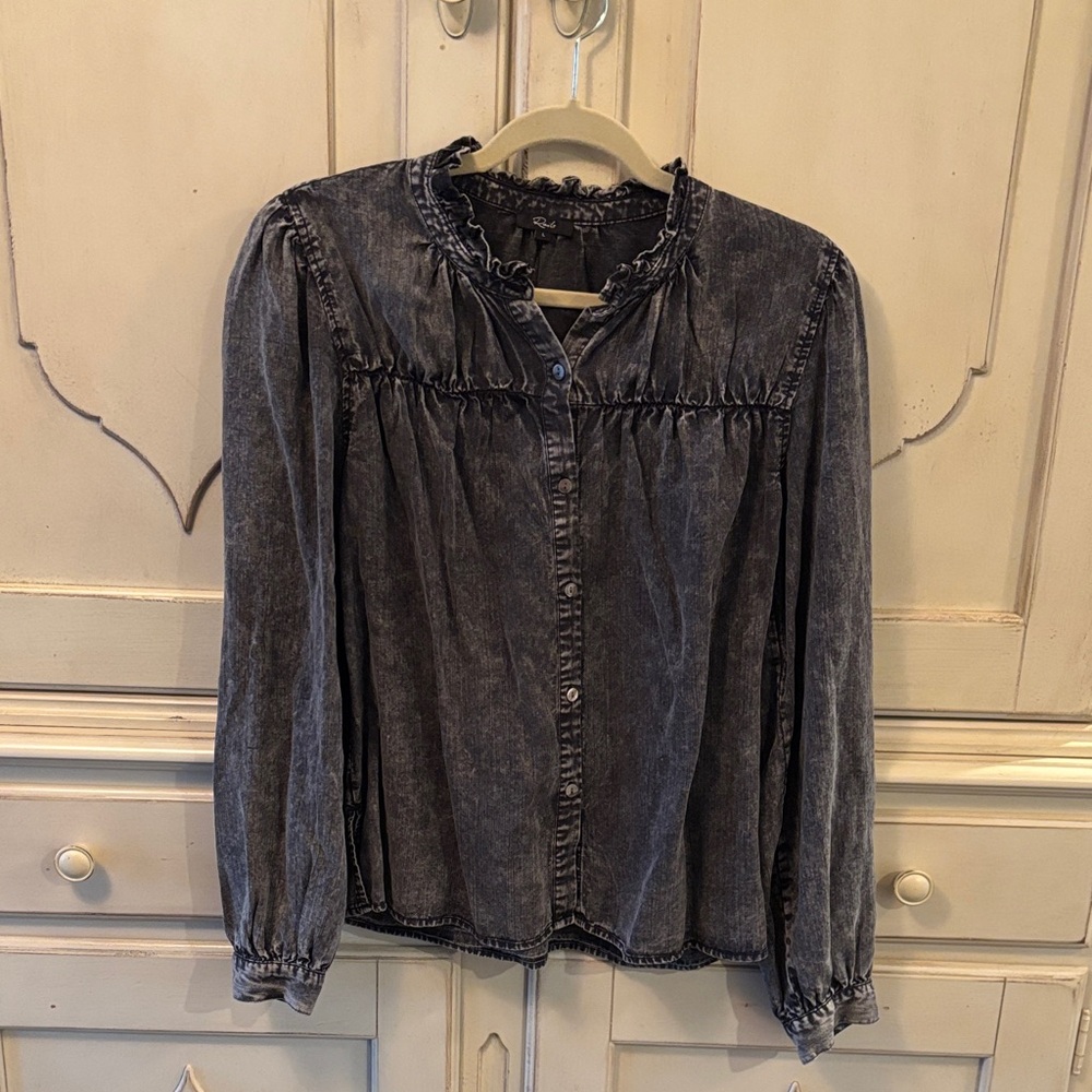 Drastic Price Drop Rails Acid Washed Black Denim Camille Blouse